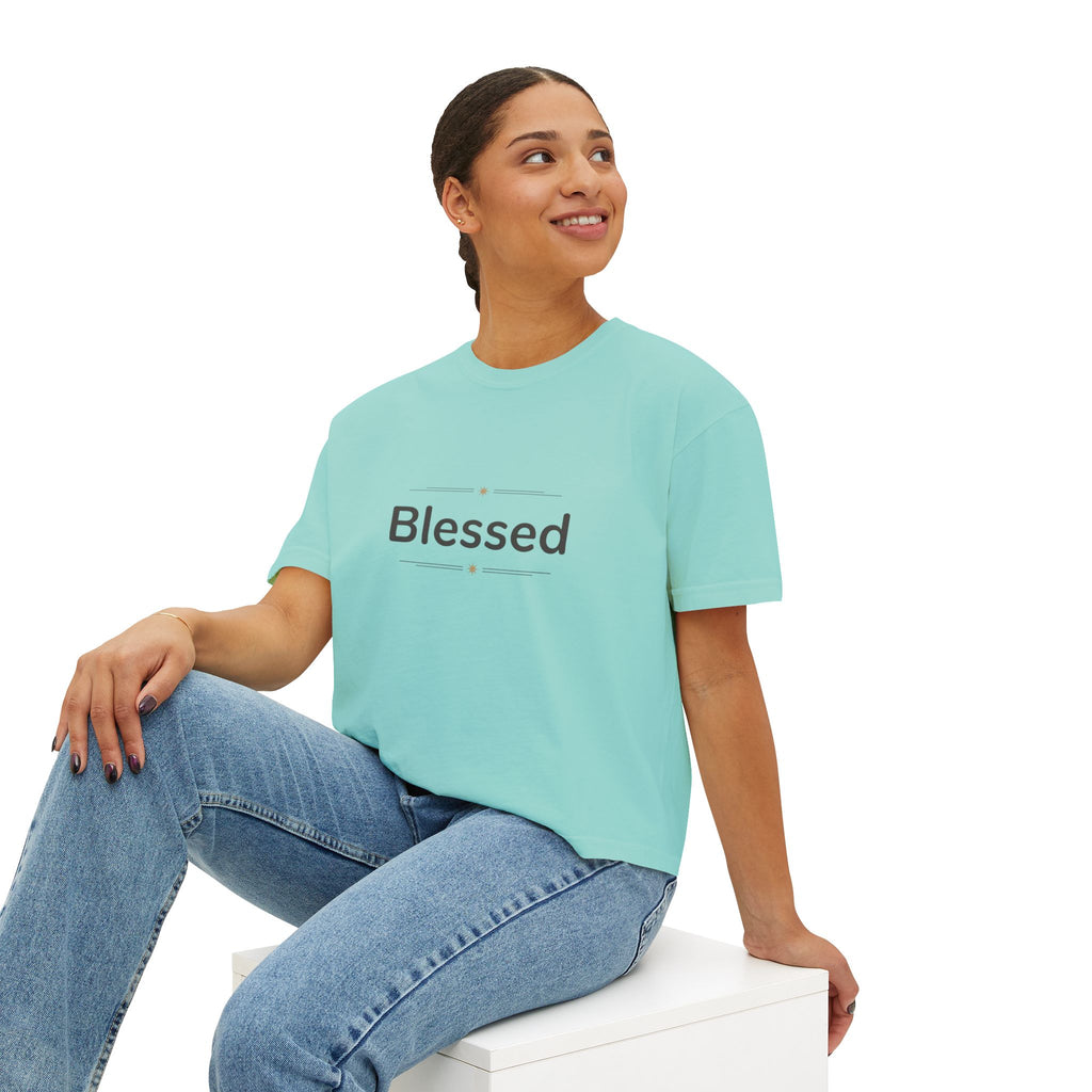 Blessed Women's Boxy Tee – Minimal Faith Graphic Crop T-Shirt