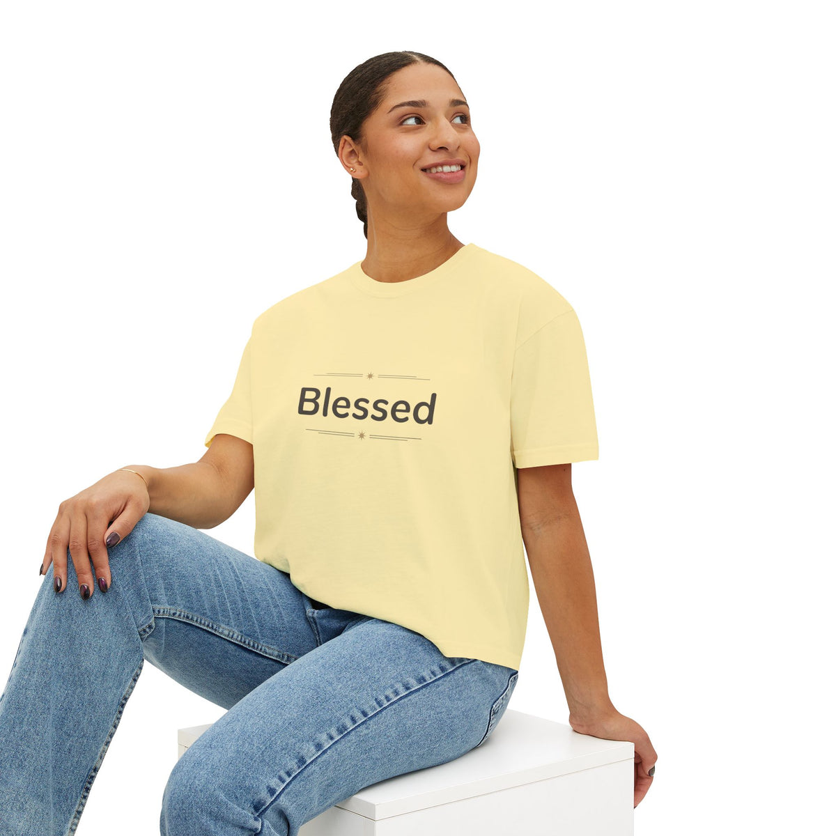 Blessed Women's Boxy Tee – Minimal Faith Graphic Crop T-Shirt