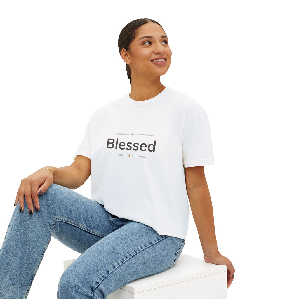 Blessed Women's Boxy Tee – Minimal Faith Graphic Crop T-Shirt