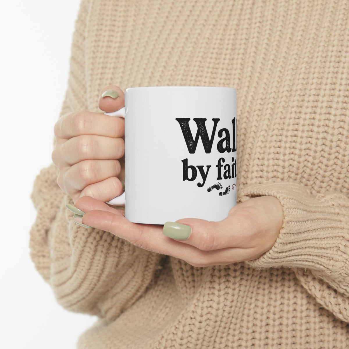 Walk by Faith Ceramic Mug — Inspirational Religious Coffee Cup (11oz/15oz)