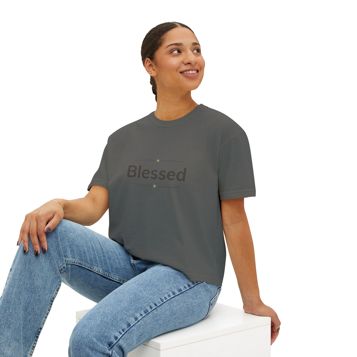 Blessed Women's Boxy Tee – Minimal Faith Graphic Crop T-Shirt