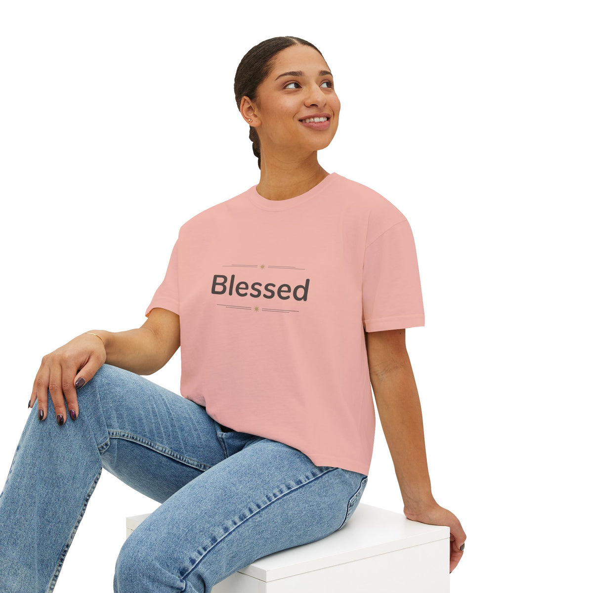 Blessed Women's Boxy Tee – Minimal Faith Graphic Crop T-Shirt