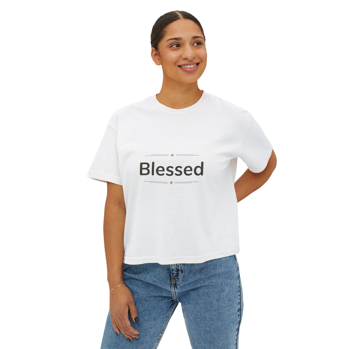 Blessed Women's Boxy Tee – Minimal Faith Graphic Crop T-Shirt