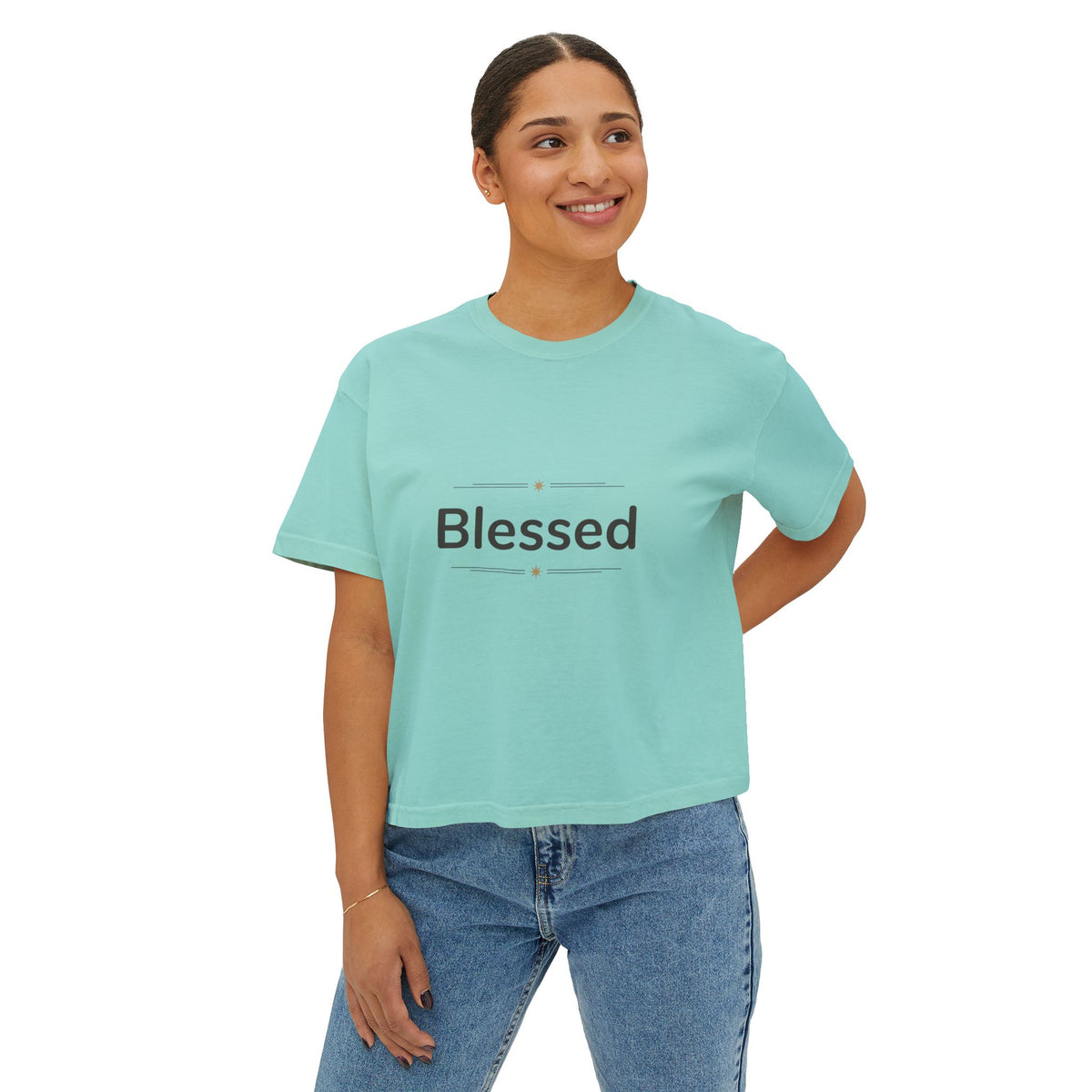 Blessed Women's Boxy Tee – Minimal Faith Graphic Crop T-Shirt