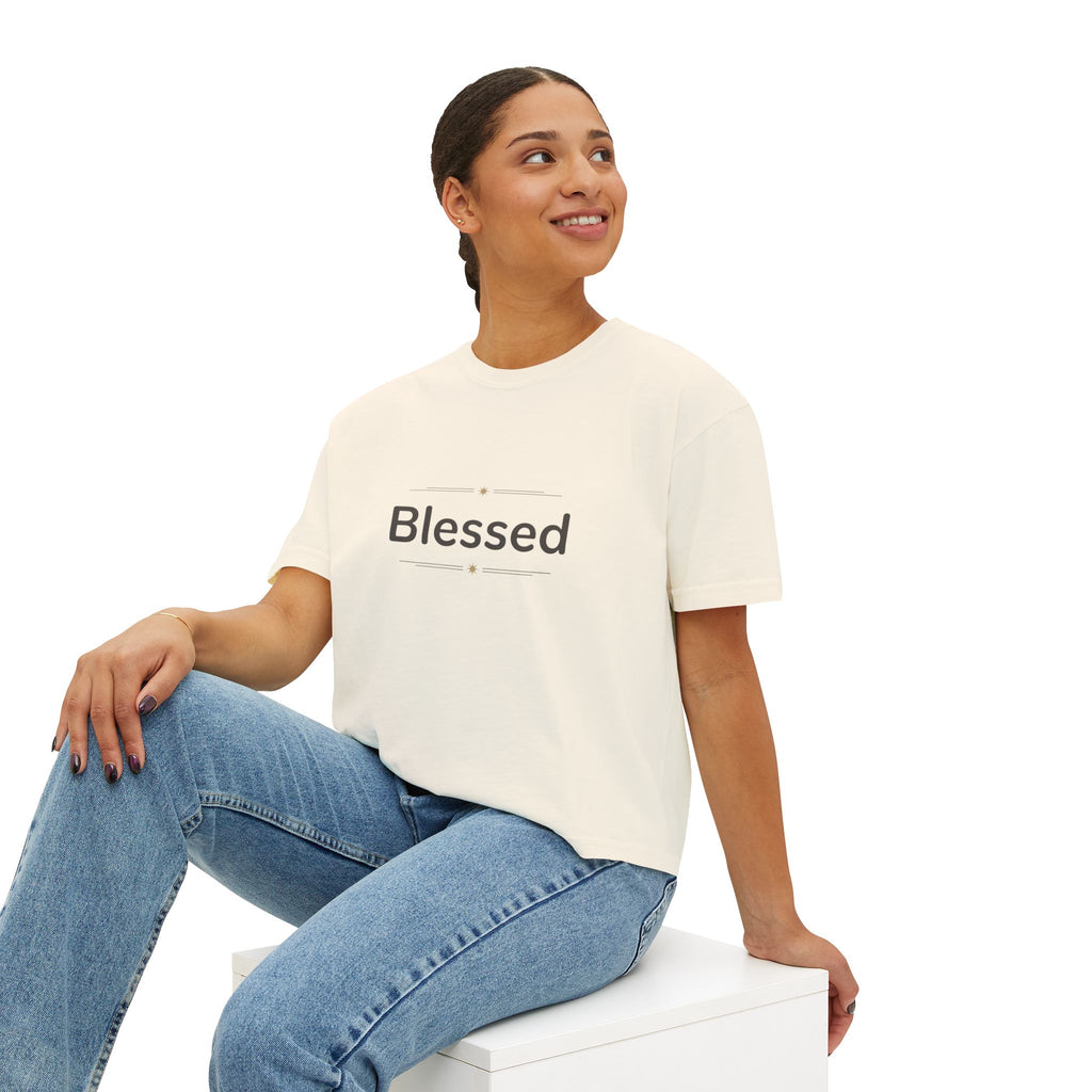 Blessed Women's Boxy Tee – Minimal Faith Graphic Crop T-Shirt