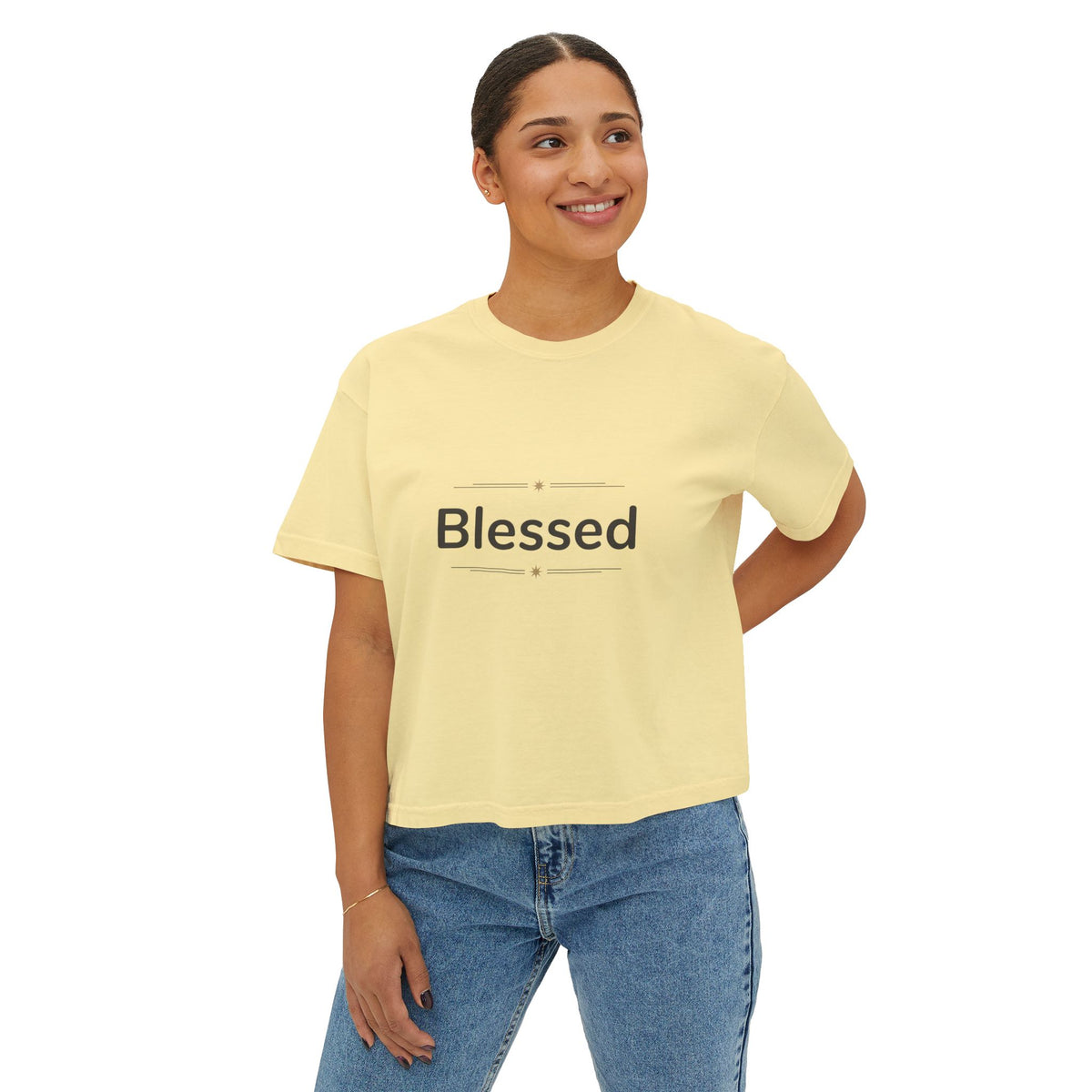 Blessed Women's Boxy Tee – Minimal Faith Graphic Crop T-Shirt