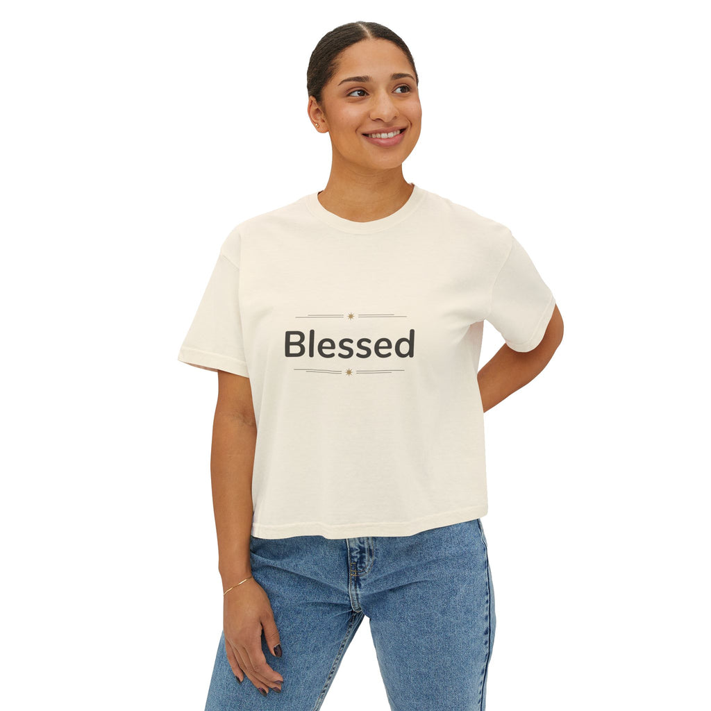 Blessed Women's Boxy Tee – Minimal Faith Graphic Crop T-Shirt